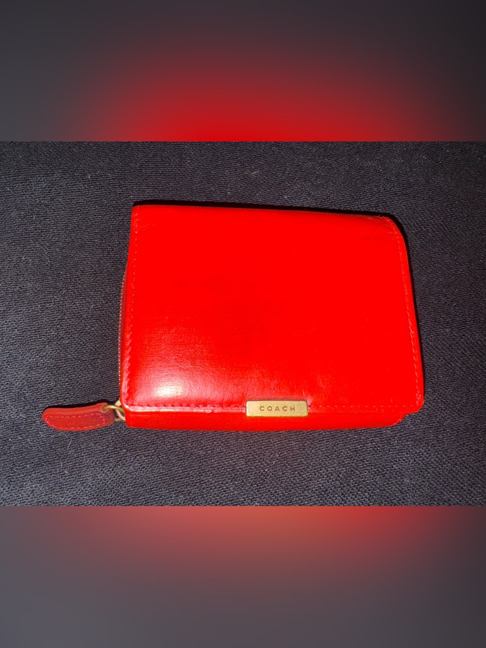 Coach Leather Compact Wallet with Gold Plaque